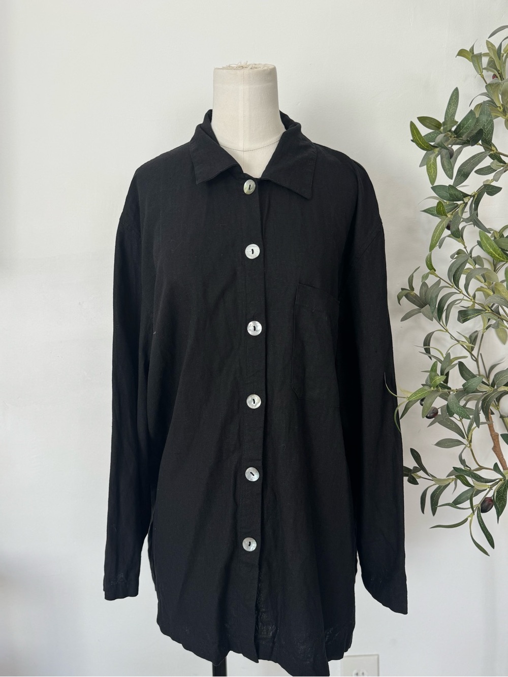 Uniform John Paul Richard Black Linen Blend Button Up Shirt Jacket Top Size L